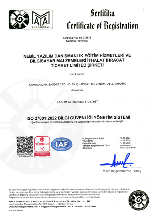 ISO 27001:2022 sertifikası